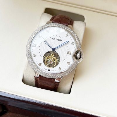 Ballon Bleu de Cartier 44*12mm 316L Steel Automatic Movement White/Black Face Diamond Bezel Men Watch